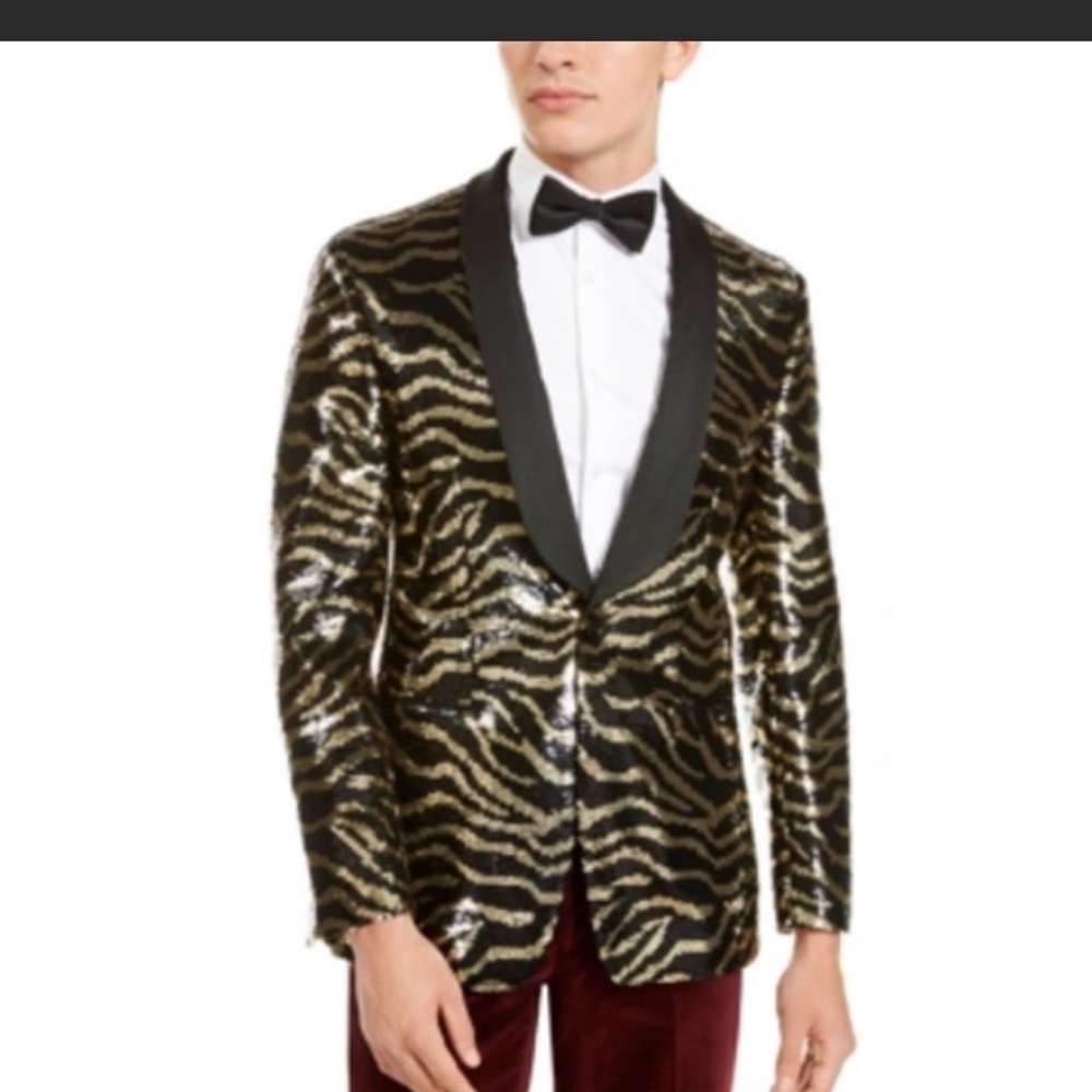 Tallia Mens Slim fit black and gold tiger jacket